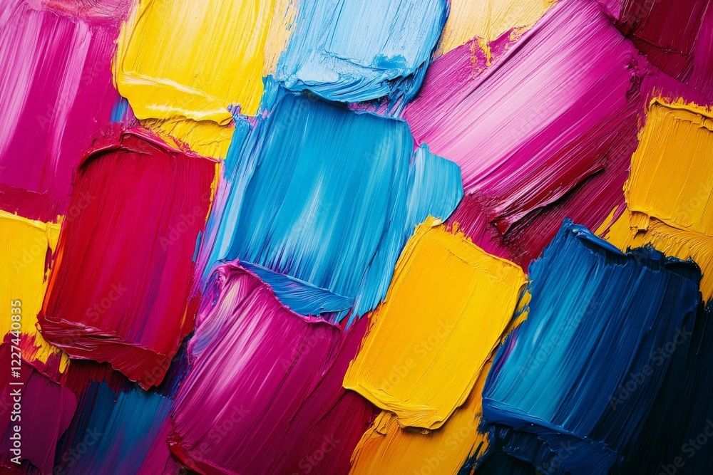Poster Vibrant abstract painting with bold colors and dynamic brush strokes depicting artistic expression