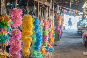 Obraz premium Street market selling colorful decorations for Chinese New Year.