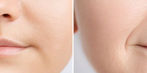 Obraz premium Facial Skin Texture Comparison: Before and After Treatment