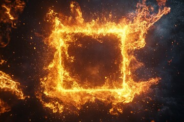Bright flames form a square shape in dark background showcasing dynamic energy and intensity