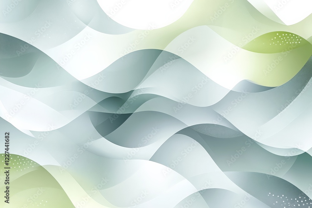 Poster Soft waves of green and gray intertwine in a calm abstract design for modern decor or creative projects