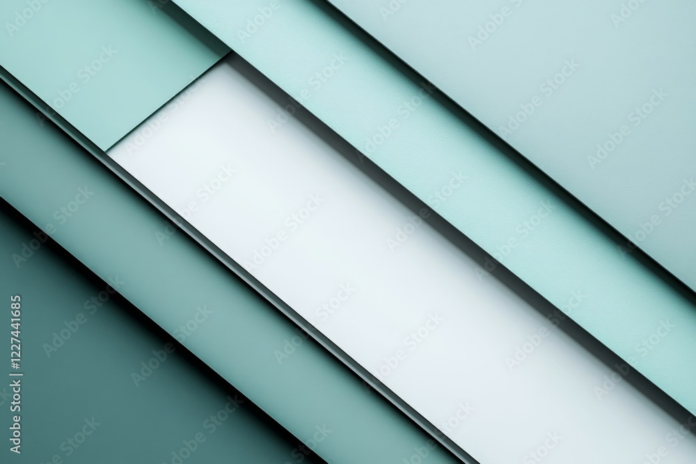 Poster Abstract composition of layered teal and white paper creating depth and texture in a minimalistic design