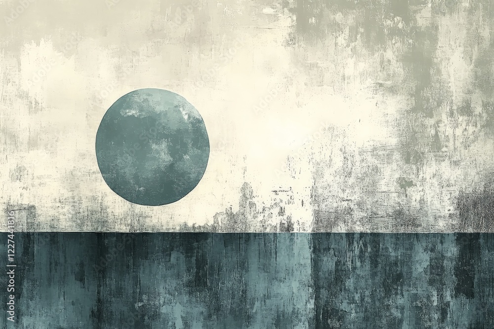 Poster Abstract artwork featuring a large circle above a textured horizontal band in muted colors