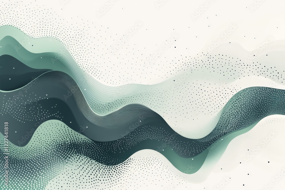 Leinwandbilder abstract waves with soft curves and dotted patterns in green shades on a light background