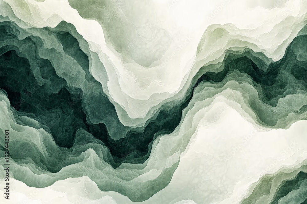 Aufkleber abstract green and white layered texture flowing in waves creates a tranquil atmosphere suitable for