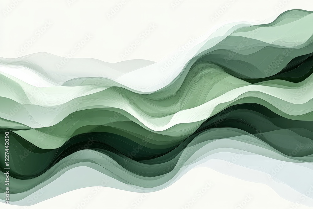 Aufkleber flowing green waves create a serene abstract landscape in a soft and gentle composition
