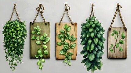 Decorative Wooden Surfaces With Plants.  Illustration On The Theme Of Decor And Design, Design And Ecology.   Generative AI 