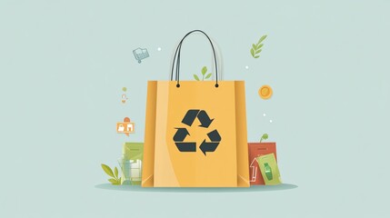 Eco-Friendly Recycle Shopping Bag Flat Vector Illustration for Sustainable Shopping Practices