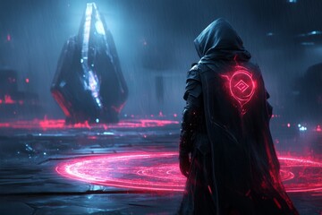 A magical council reviewing glowing scrolls with enchanted text, and one scroll marked with a shining sigil symbolizing the recipient eligibility for a heroic quest