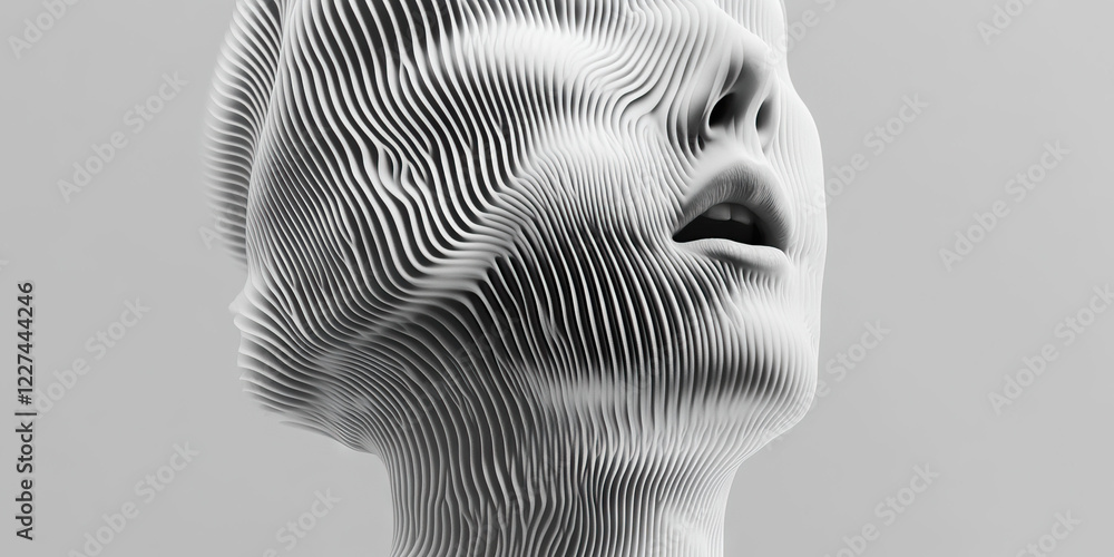 Aufkleber digital rendering of stylized human head with linear texture