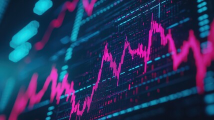 Holographic stock chart dropping sharply, red neon lines, glitch effect, futuristic style representing financial instability , closes up