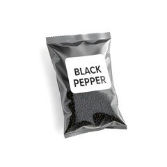 3D Realistic Black Pepper Package on White Background