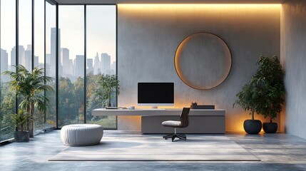 Modern Minimalist Home Office with City View