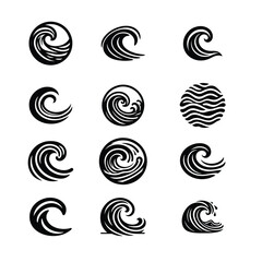 Dynamic Black Wave Vector Graphics for Branding and Art