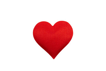 A red little heart in detail on a transparent background, a three-dimensional craft little heart for Valentine's Day, a symbol of the love that surrounds us, one heart of two people in love.