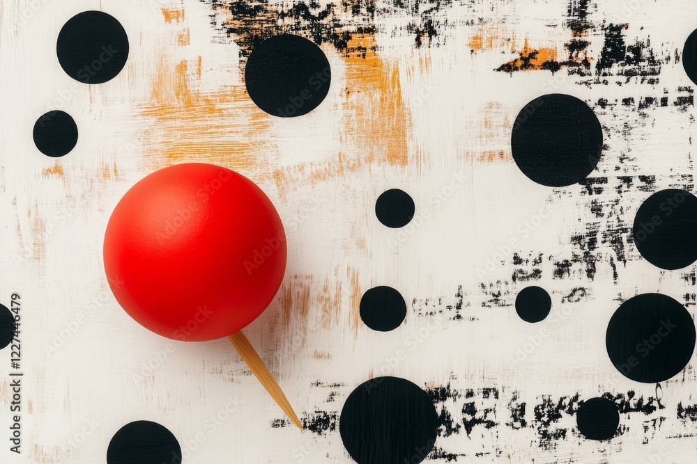 Poster A minimalist illustration of a single red dot in the center of a grid of black dots, using simple geometric shapes to symbolize uniqueness