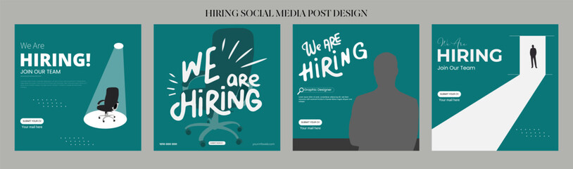 We are hiring job vacancy social media post banner design template with red color. We are hiring job vacancy square web banner design. Employee vacancy announcement. Illustration isolated