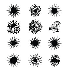 Black and White Sun and Ocean Wave Silhouette, Clean and Adobe Illustrator-Friendly Design