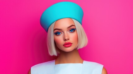 Fashion hair cut unique concept. Captivating Futuristic Beauty with Vibrant Dyed Bob Haircut