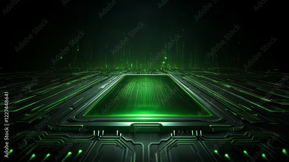 Poster intricate green circuit board exploring the complex world of electronics and hardware innovation