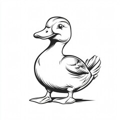Obraz premium Quirky Duck Cartoon Vector Illustration in Black and White for Creative Projects