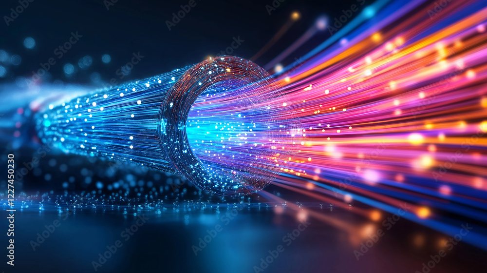 Poster vibrant close-up of glowing fiber optic cables creating a mesmerizing abstract representation of lig