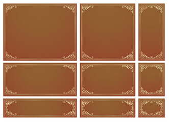 ゴールドのフレームデザイン。アンティークやヴィンテージスタイルの装飾。見出しや罫線のデザインセット
