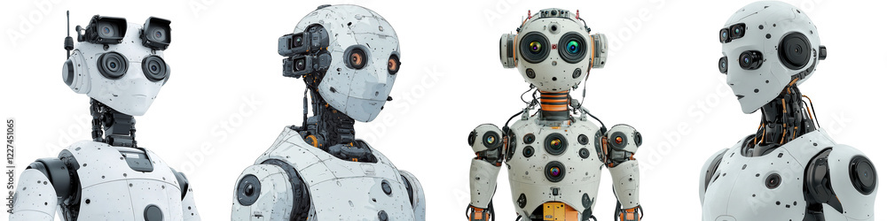 Poster illustration of an ai robot design featuring playful stitching, diverse styles, and intricate mechan