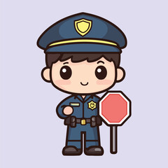 A Cute Police man with stop sign vector illustration