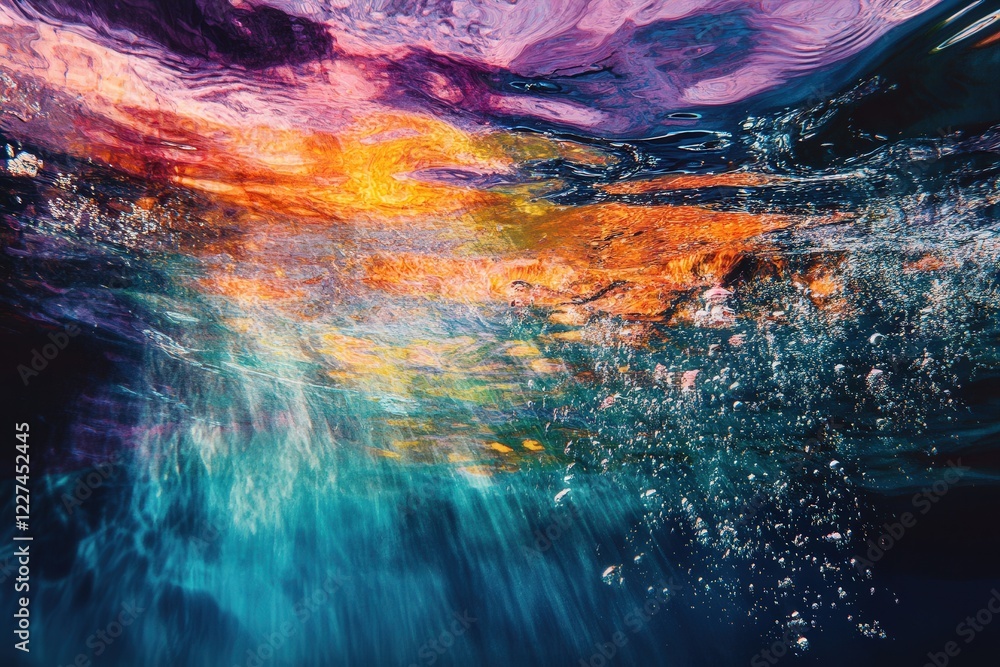 Fototapete An underwater abstract scene where vibrant colors shift and flow, capturing the essence of movement and energy in a colorful, dynamic underwater world