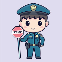 A Cute Police man with stop sign vector illustration