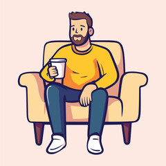 Man is relaxing with hot drink vector illustration