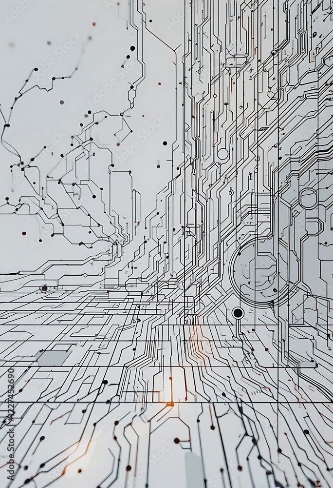 Poster abstract circuit board design showing complex connections
