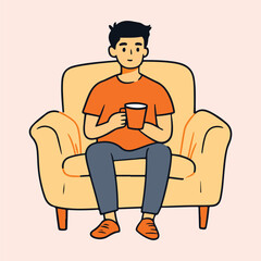 Man is relaxing with hot drink vector illustration