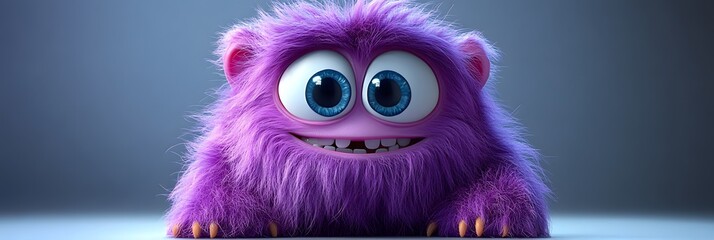 Fototapeta premium Vibrant Violet Furry Monster - 3D Cartoon Character