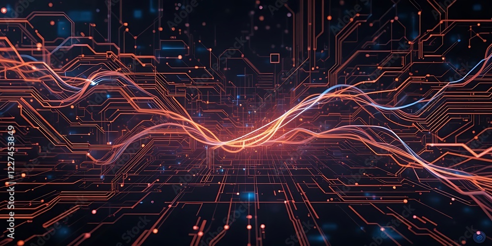 Poster abstract digital circuitry with flowing data streams