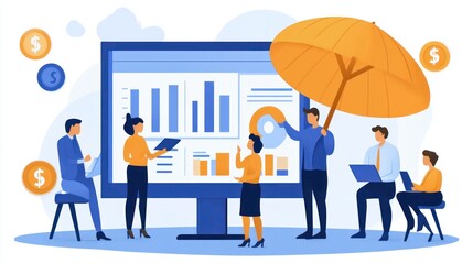 Obraz premium Collaborative startup team analyzing revenue balance, discussing actionable strategies to boost sales and profit margins 