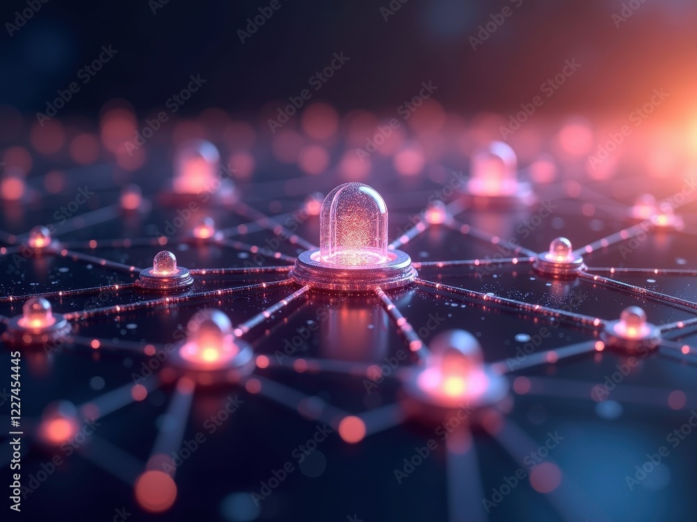 Poster interconnected nodes in a blockchain network illustrating data exchange among digital participants