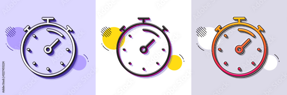 Poster timer line icon. halftone dotted pattern. gradient icon with grain shadow. stopwatch time sign. coun