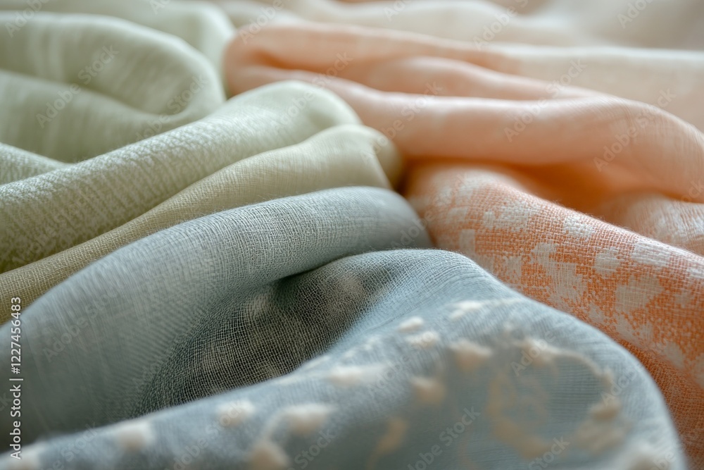 Poster Soft fabric textures showcasing pastel colors in a close-up setting during daylight hours