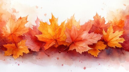 Autumn Watercolor Maple Leaves Painting: A Vibrant Fall Foliage Artwork