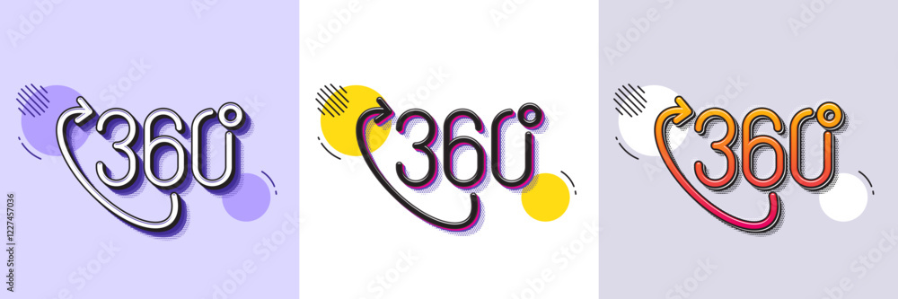 Poster 360 degree line icon. halftone dotted pattern. gradient icon with grain shadow. vr technology simula