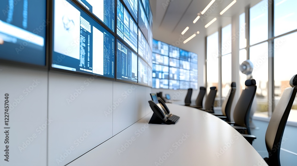 Poster high tech cybersecurity control room with ai powered tools monitoring real time threats and