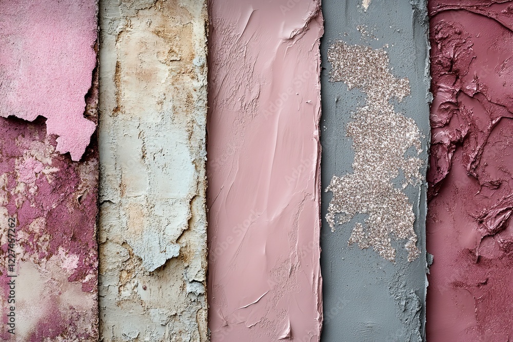 Poster various textures of creative paint and plaster on display together in different colors and finishes