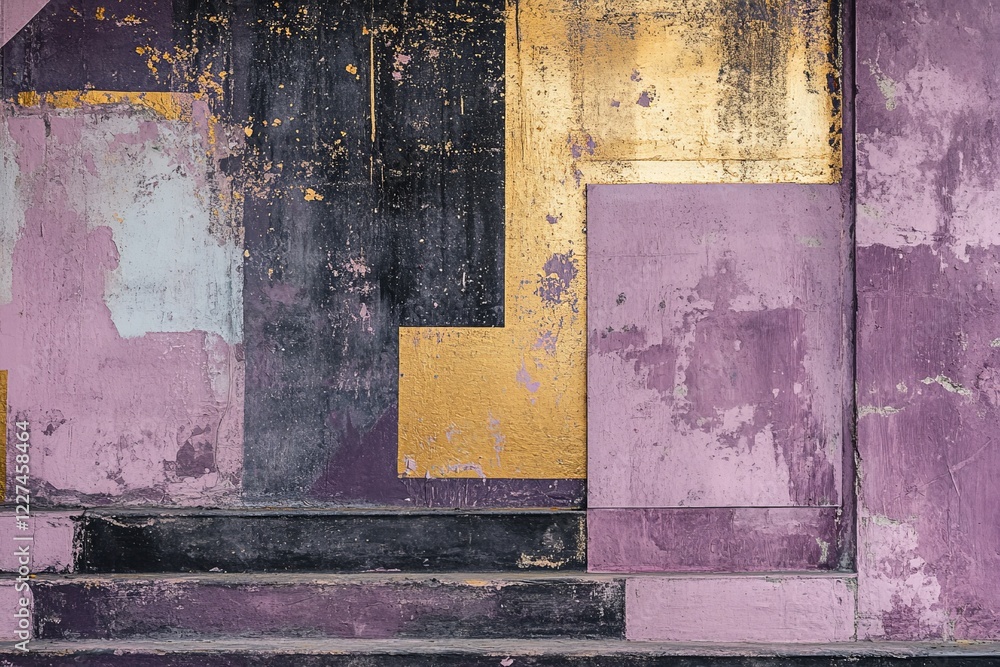 Poster colorful abstract texture on a wall in an urban setting showcasing vibrant shades and geometric patt