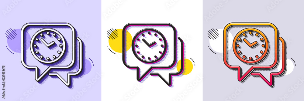Poster time management line icon. halftone dotted pattern. gradient icon with grain shadow. clock watch sig