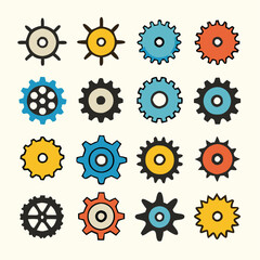 Multi-Style Flat Gear Icon Vector Pack | Versatile Machine & Industrial Symbols








