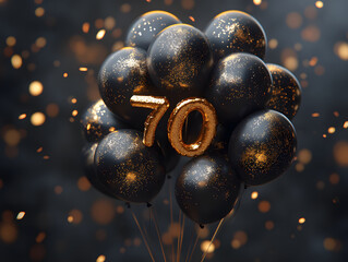 Naklejka premium 70th Birthday Celebration Concept with Balloons, Cake, and Number 70