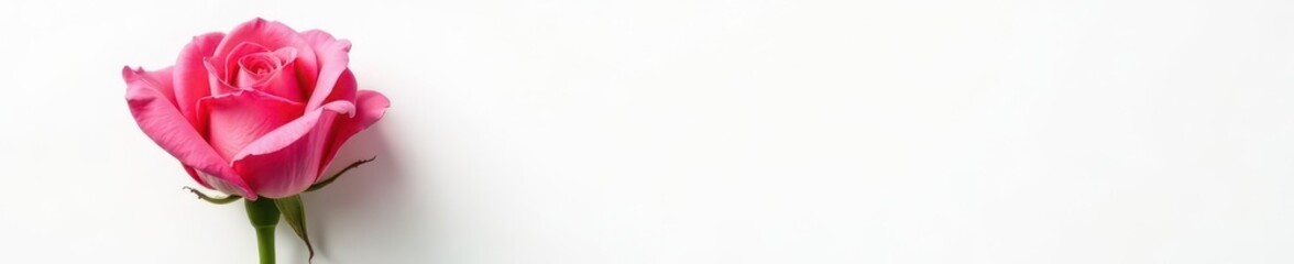 A single pink rose, petals unfurled, against pure white backdrop ,  summer,  delicate,  love