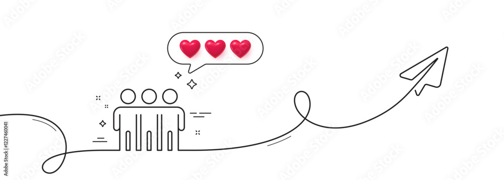 Aufkleber friendship line icon. continuous line with share plane. friends group sign. assistance business symb